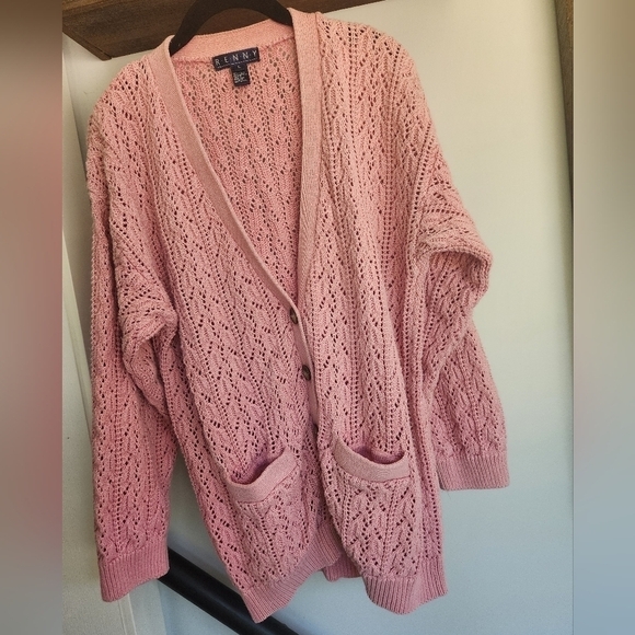 Vintage Renny Crochet Knit Button Sweater  Cardigan Ramie/Cotton Blend - Picture 4 of 11